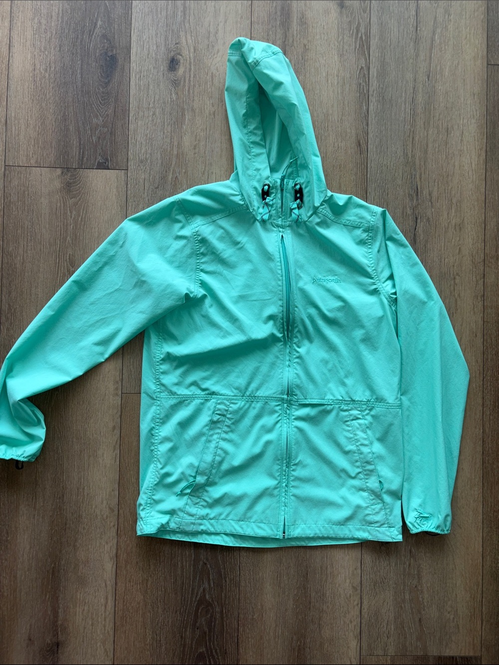 Patagonia Mint Green Hooded Rain Jacket